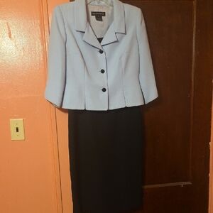 Jones New York Light Blue Jacket and Black Skirt Ensemble